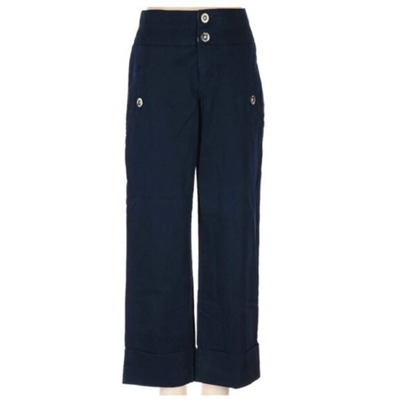 Anthropologie Cartonnier Navy Cropped Sailor Vacation Cuffed Retro Style Pants - Picture 1 of 8